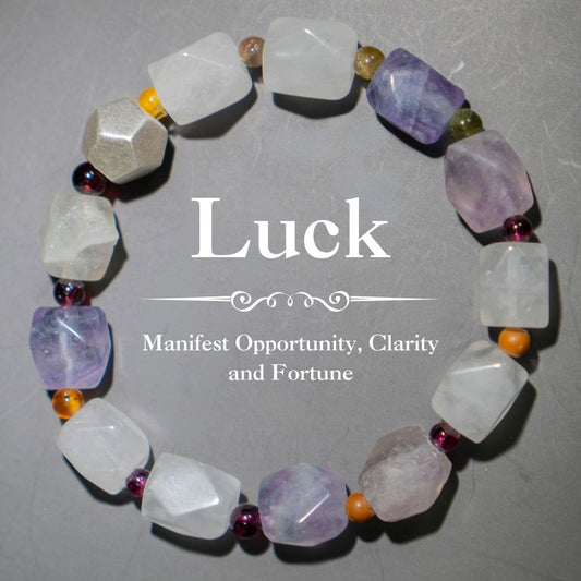 Luck Bracelet – Fluorite, Matte Clear Quartz, Tourmaline & Sterling Silver
