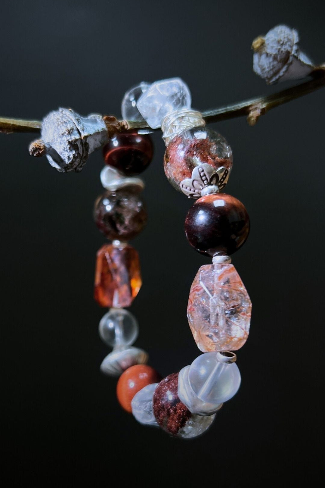 Victory Bracelet – Red Tiger Eye, Red Phantom Quartz, Cherry Blossom Agate, Clear Quartz & Sterling Silver