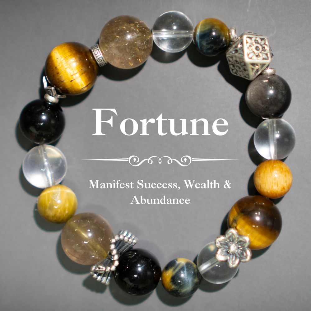 Fortune Bracelet – Amber, Tiger Eye, Citrine, Smoky Quartz, Clear Quartz & 925 Vintage Silver