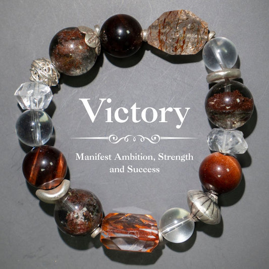 Victory Bracelet – Red Tiger Eye, Red Phantom Quartz, Cherry Blossom Agate, Clear Quartz & Sterling Silver