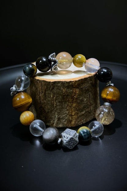 Fortune Bracelet – Amber, Tiger Eye, Citrine, Smoky Quartz, Clear Quartz & 925 Vintage Silver