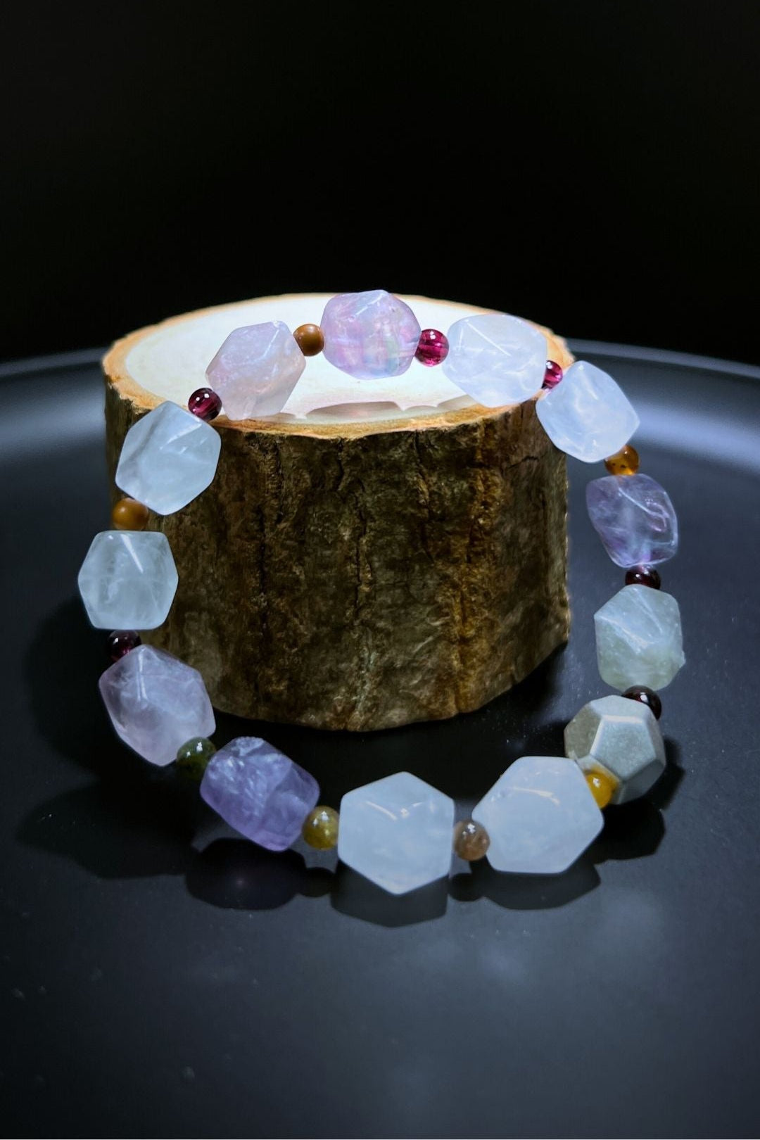 Luck Bracelet – Fluorite, Matte Clear Quartz, Tourmaline & Sterling Silver