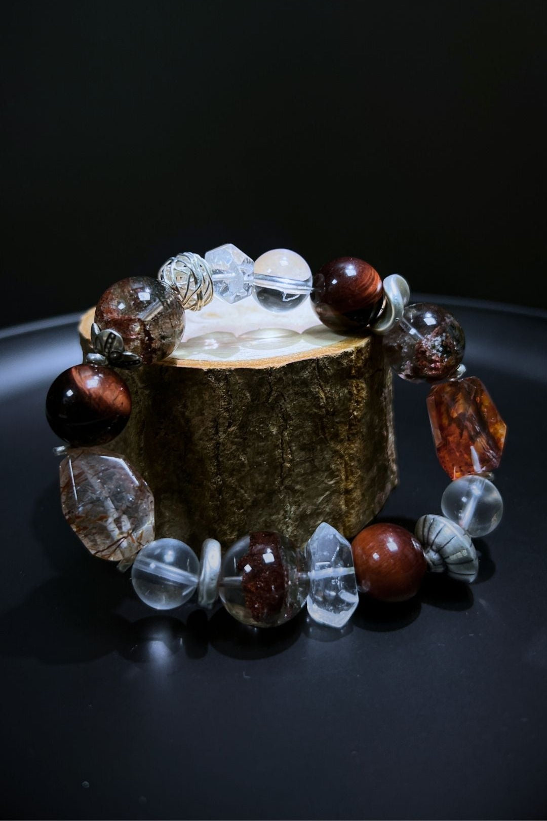 Victory Bracelet – Red Tiger Eye, Red Phantom Quartz, Cherry Blossom Agate, Clear Quartz & Sterling Silver