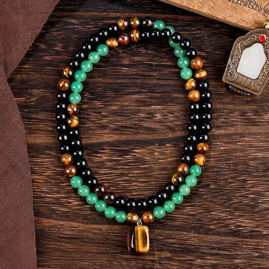 Money Necklace – Green Aventurine, Tiger Eye & Obsidian