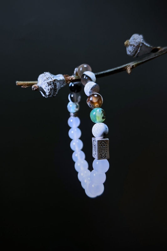 Calm Bracelet – Tiger Eye Agate, White Agate & Sterling Silver