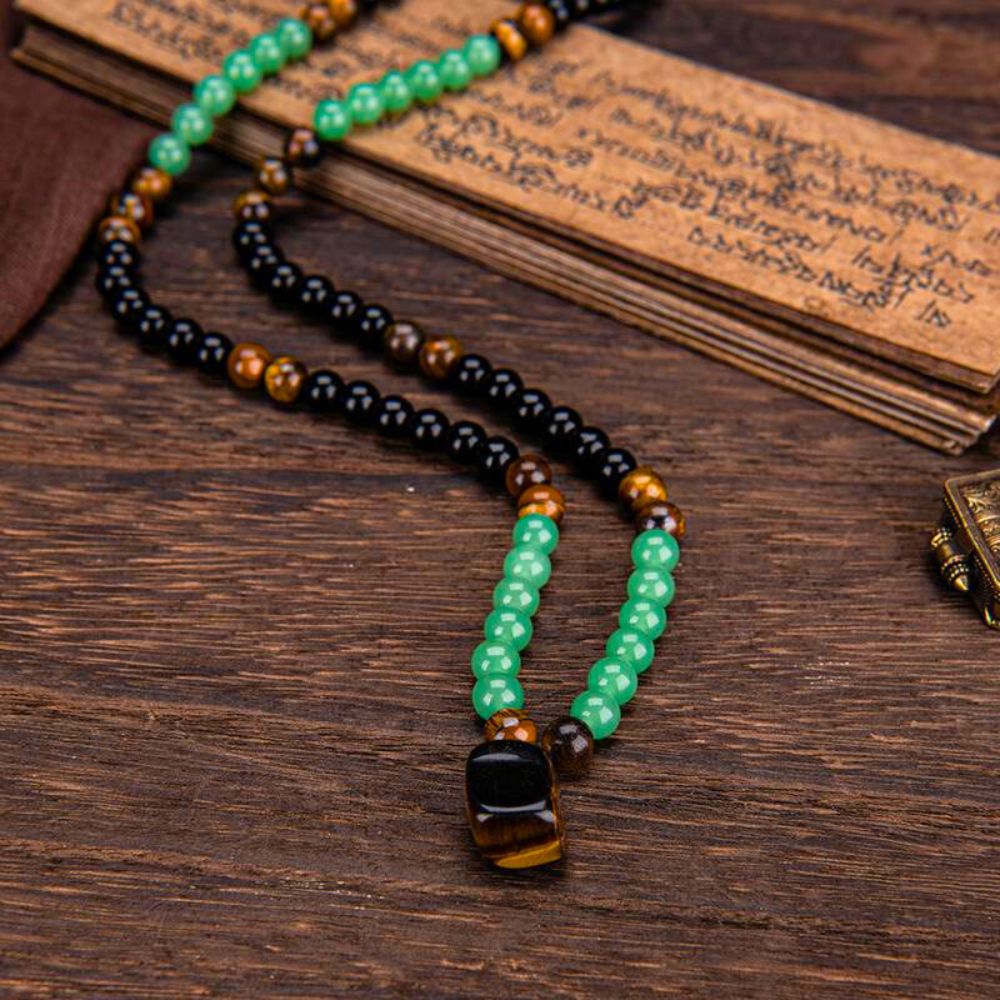 Money Necklace – Green Aventurine, Tiger Eye & Obsidian