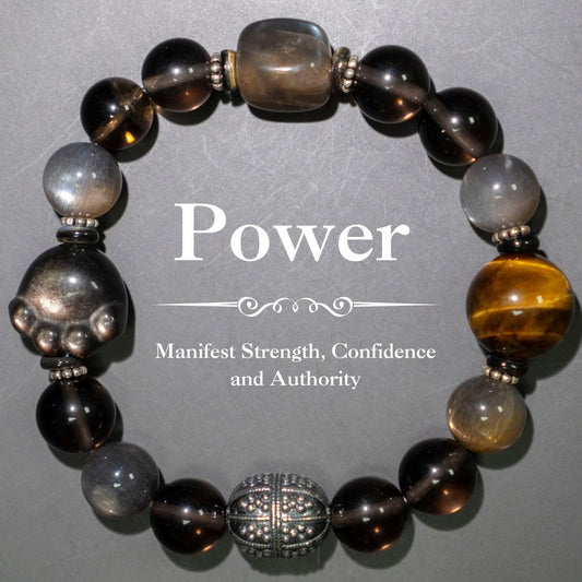 Power Bracelet – Silver Obsidian, Tiger Eye, Golden Rutile Quartz, Moonstone & Sterling Silver