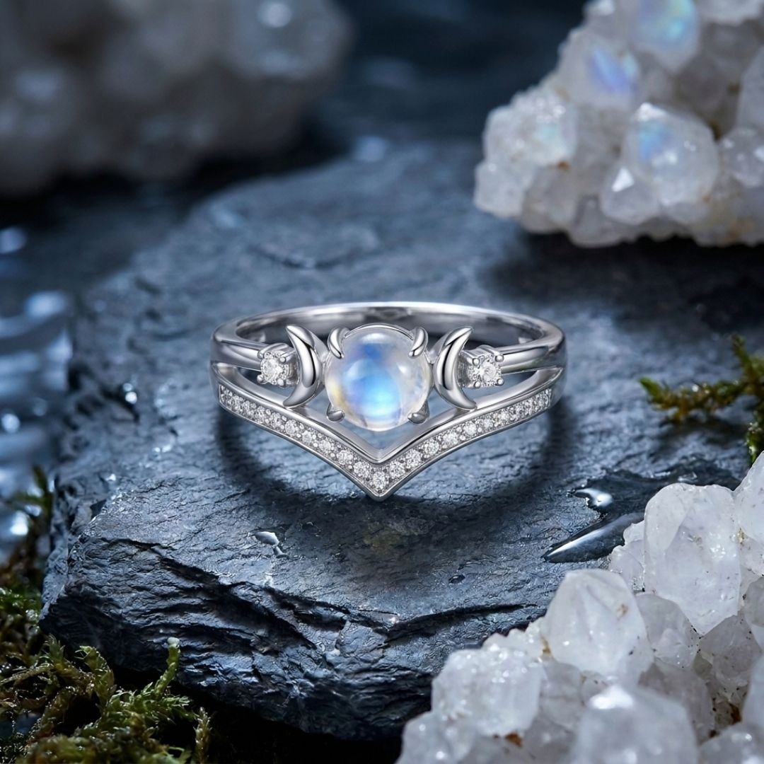 Triple Moon Protection Ring – Moonstone