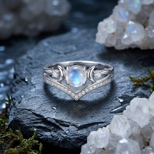 Triple Moon Protection Ring – Moonstone