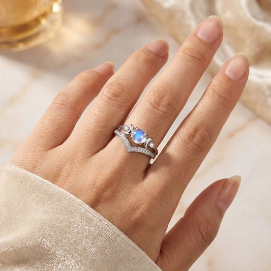 Triple Moon Protection Ring – Moonstone