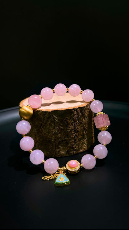 Eternity Bracelet – Rose Quartz, Gemstone Zircon & 925 Gold-Plated Silver