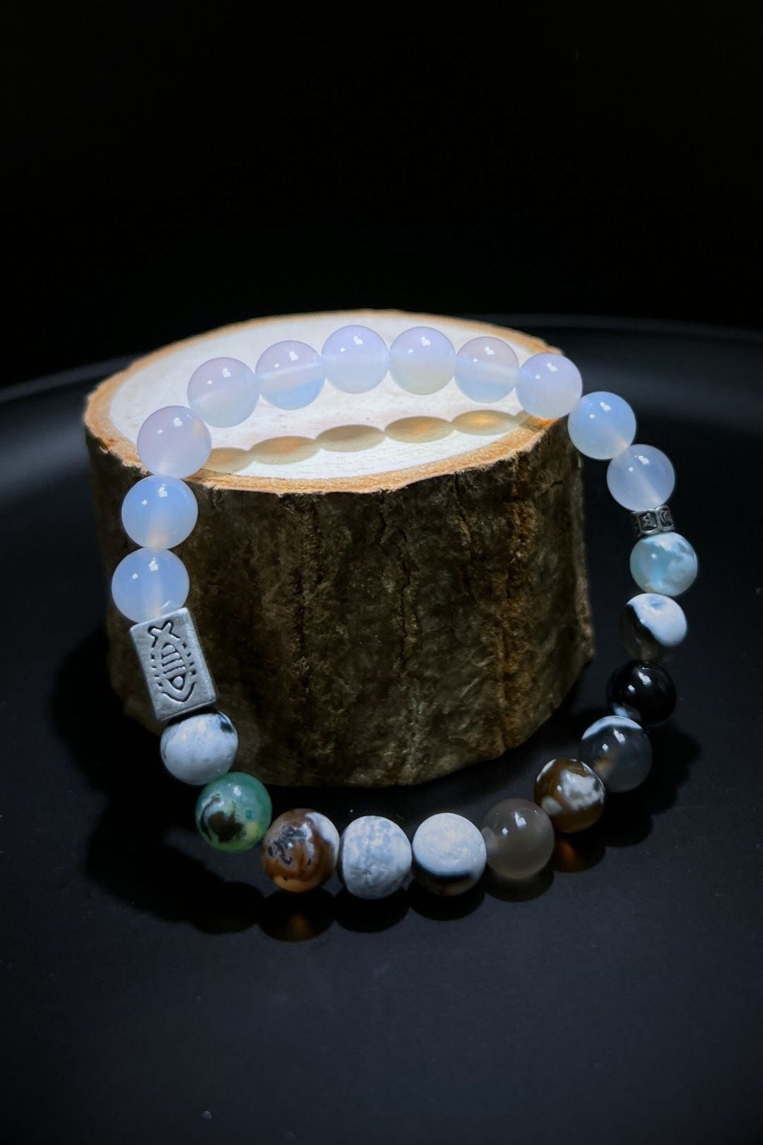 Calm Bracelet – Tiger Eye Agate, White Agate & Sterling Silver