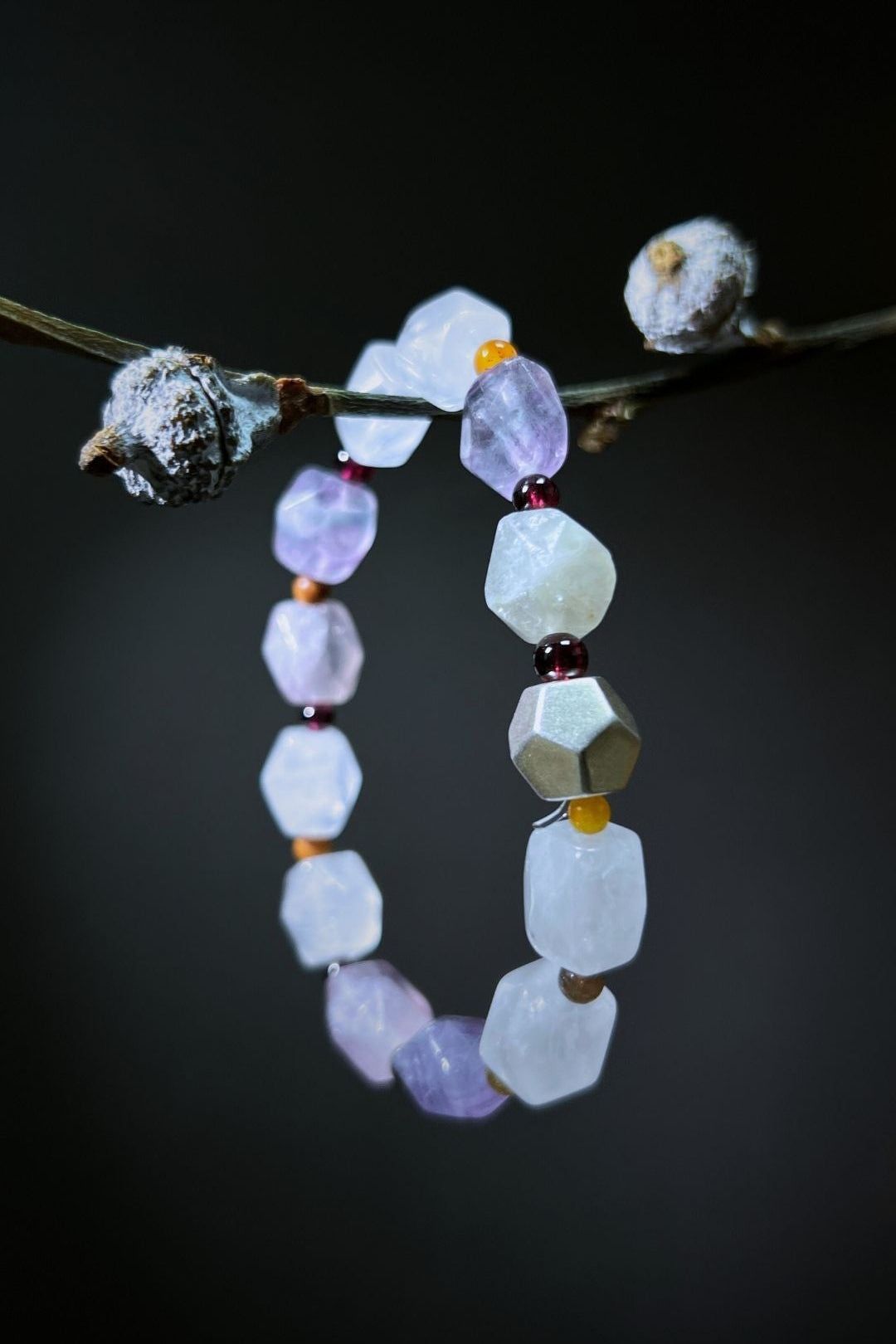 Luck Bracelet – Fluorite, Matte Clear Quartz, Tourmaline & Sterling Silver