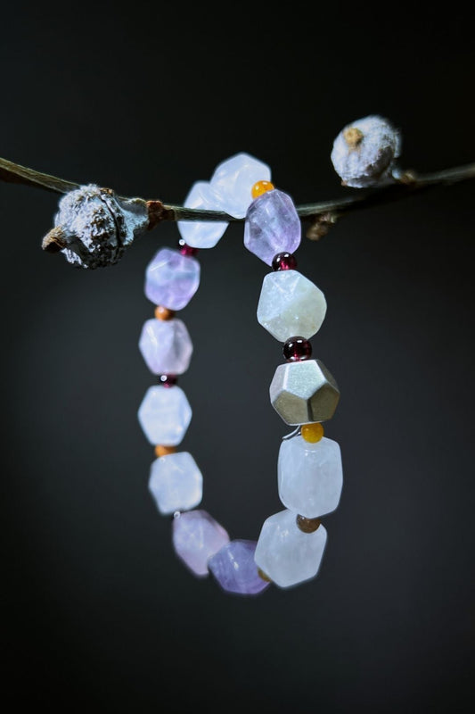 Luck Bracelet – Fluorite, Matte Clear Quartz, Tourmaline & Sterling Silver