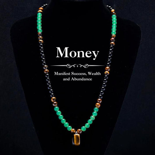 Money Necklace – Green Aventurine, Tiger Eye & Obsidian