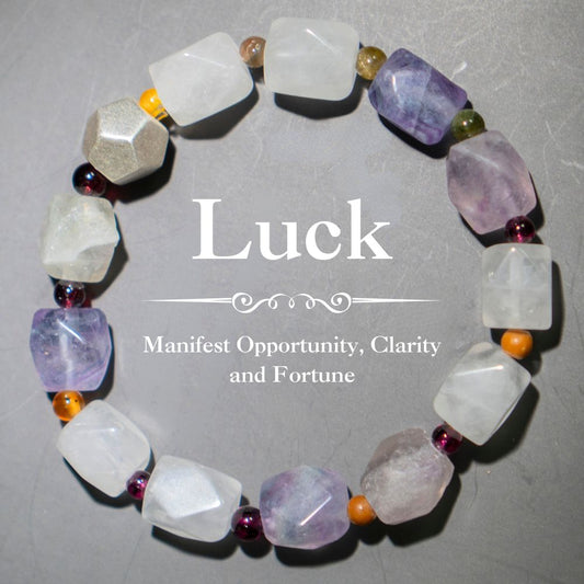 Luck Bracelet – Fluorite, Matte Clear Quartz, Tourmaline & Sterling Silver