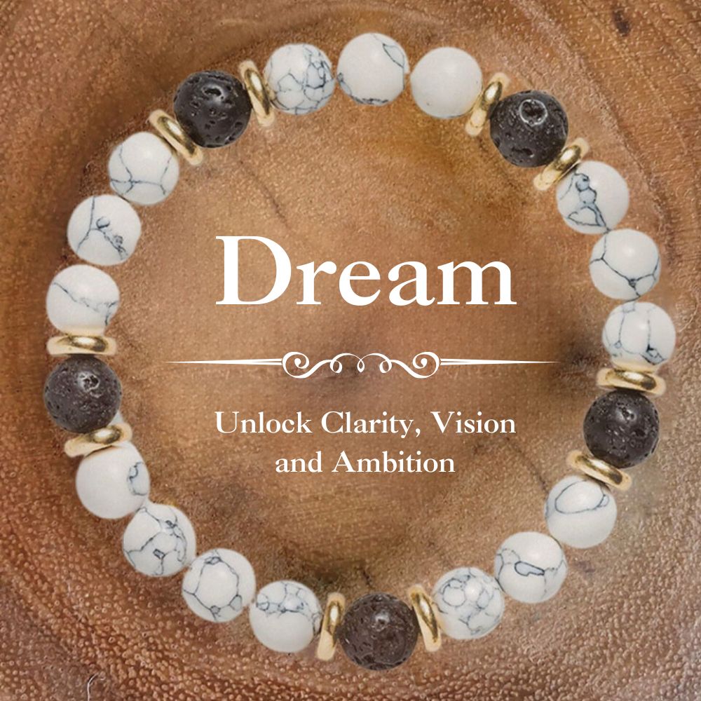 Dream Bracelet – White Howlite & Lava Stone