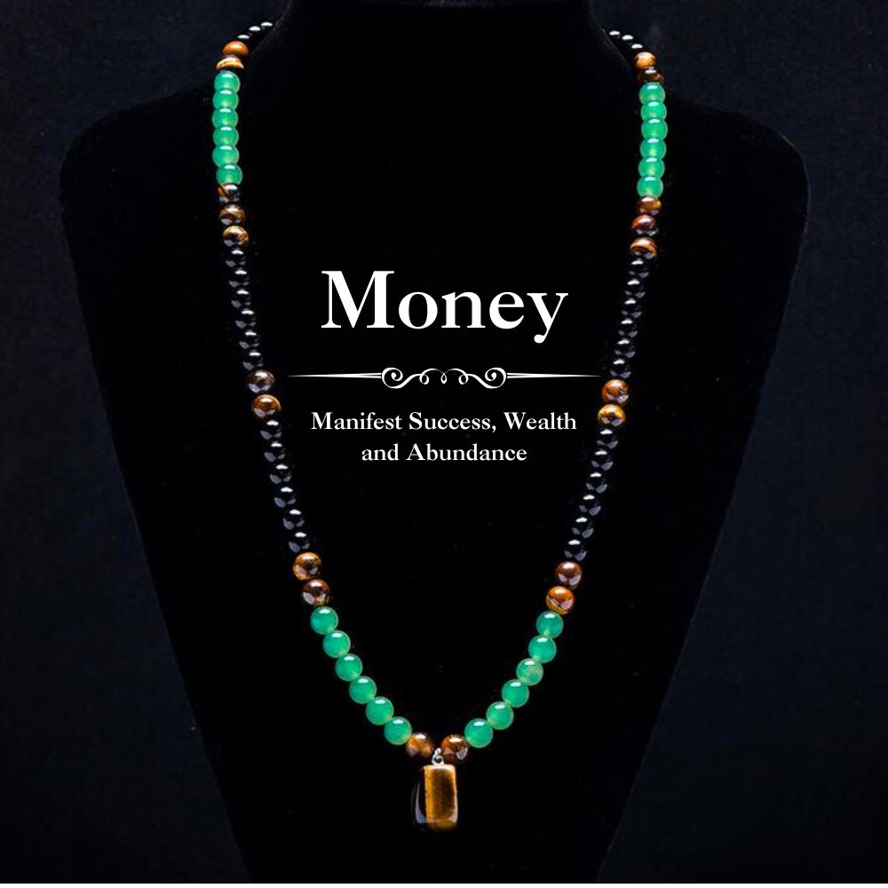Money Necklace – Green Aventurine, Tiger Eye & Obsidian