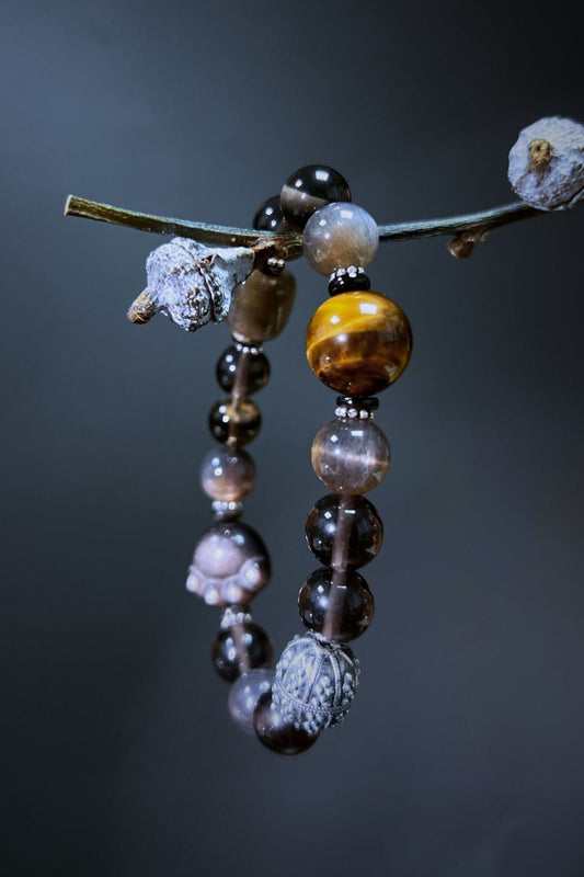 Power Bracelet – Silver Obsidian, Tiger Eye, Golden Rutile Quartz, Moonstone & Sterling Silver