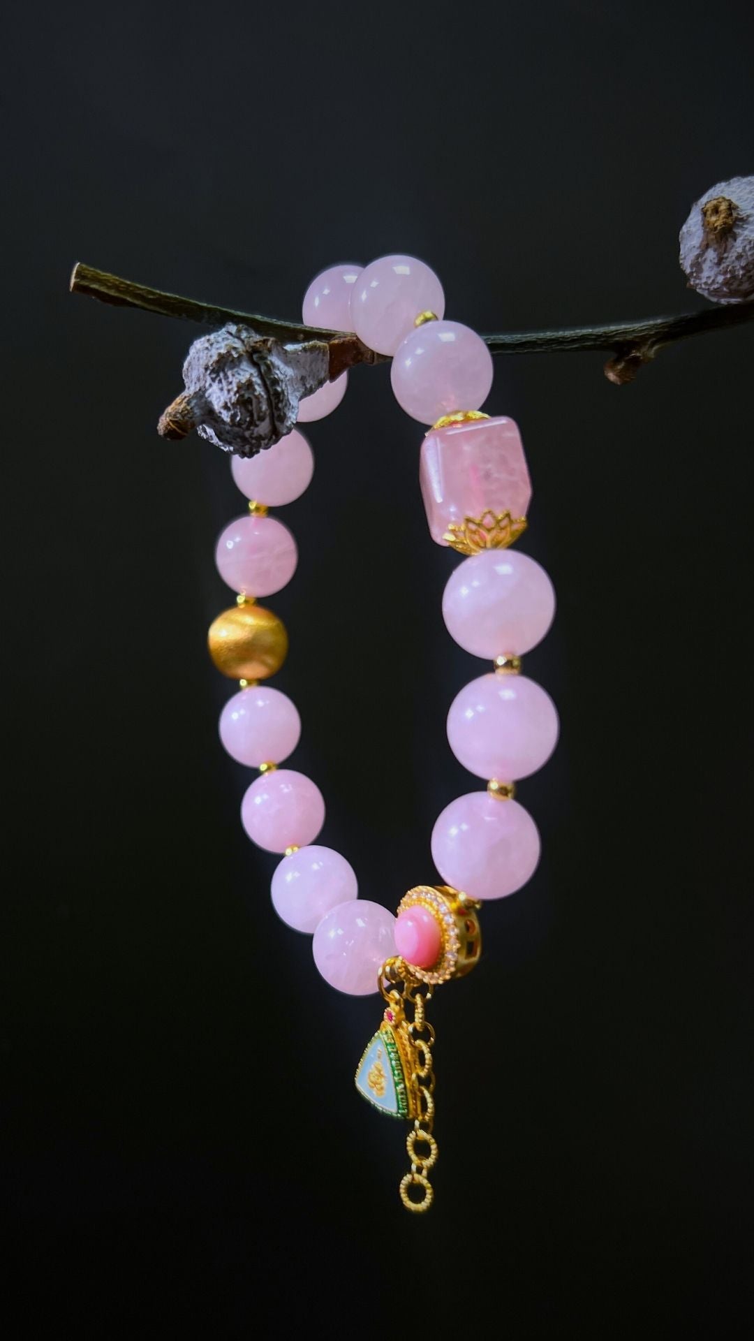 Eternity Bracelet – Rose Quartz, Gemstone Zircon & 925 Gold-Plated Silver