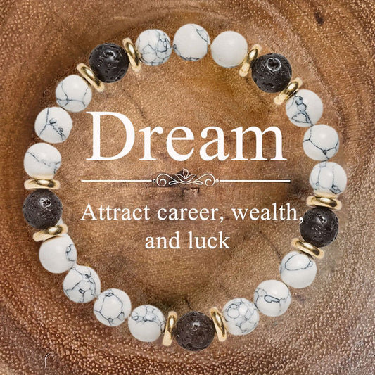 Dream Bracelet – White Howlite & Lava Stone